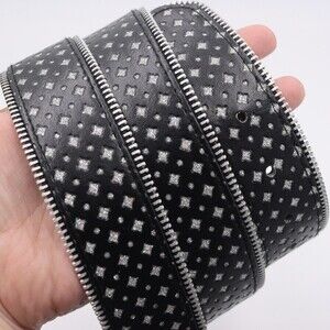 Sparkly Black Zipper Belt with Diamond Detail Silver Tone Buckle 2X